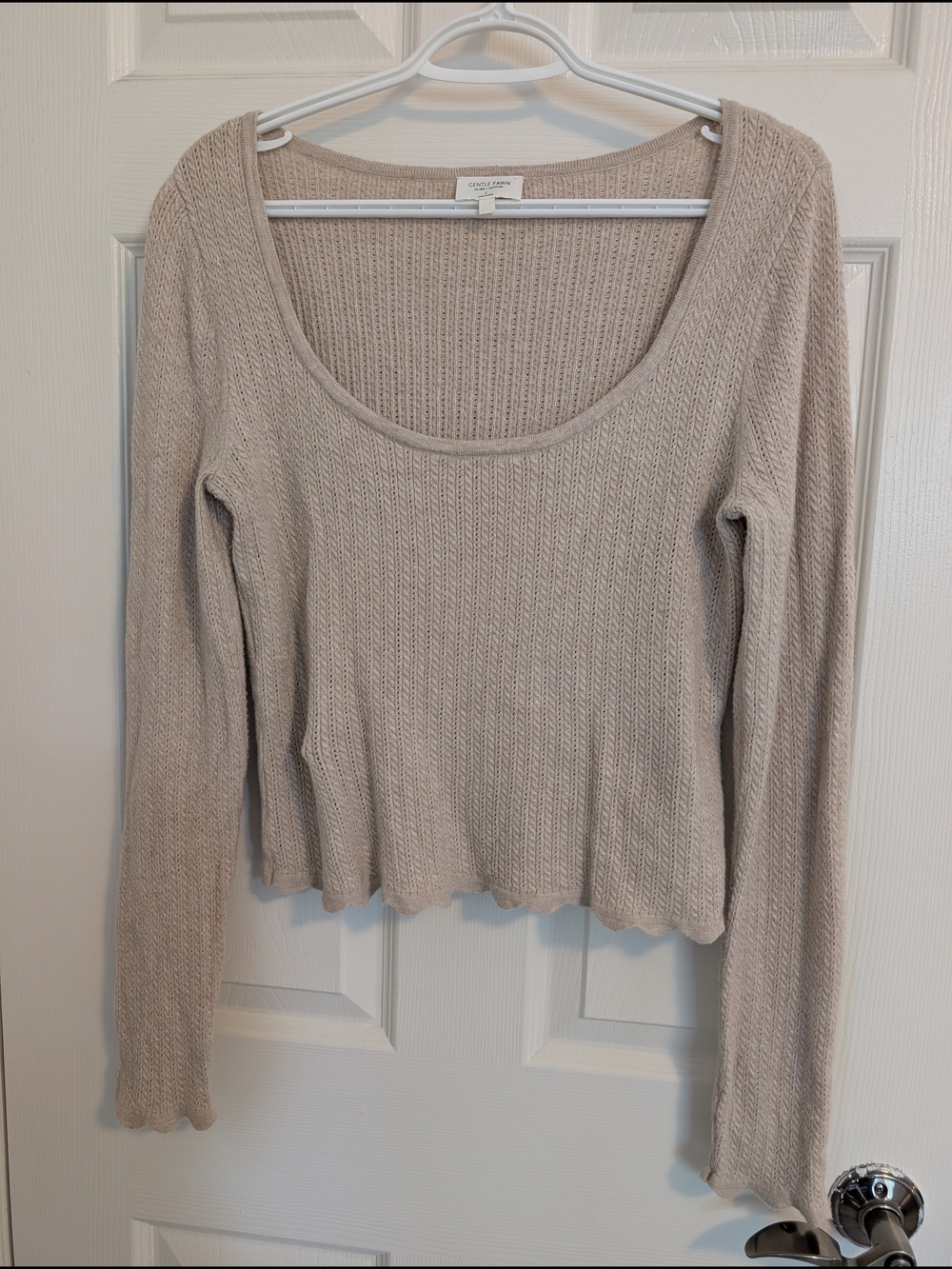 Gentle Fawn Beige Ribbed Scoop-Neck Long Sleeve Top